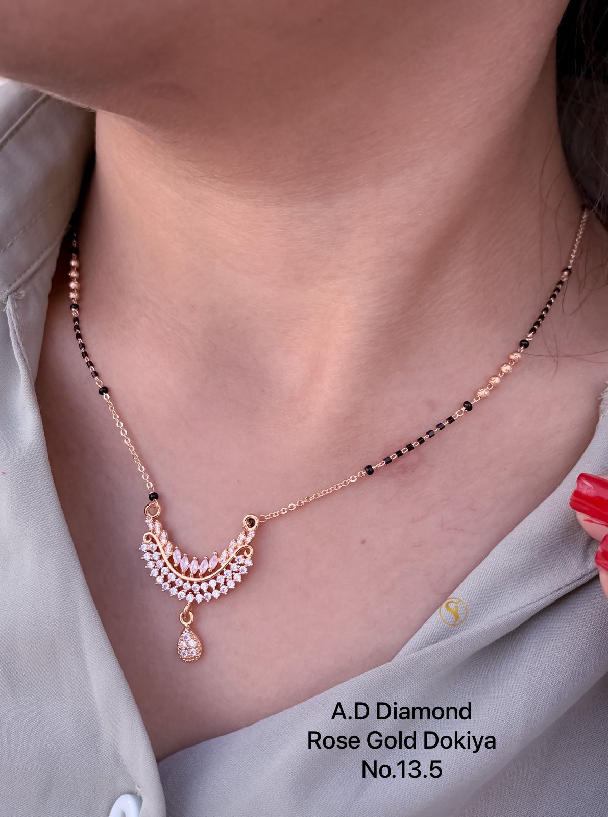 AD Diamond Fancy Rose Gold And Silver Dokiya Mangalsutra 7 Wholesale shop In Surat
